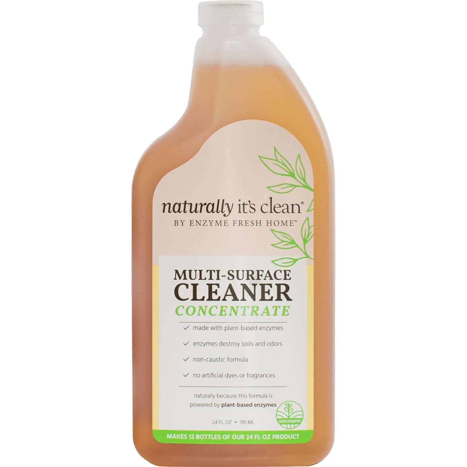 Naturally It's Clean Enzymatic Multi-Surface Cleaner is a powerful and eco-friendly cleaning solution that is made from natural ingredients. The 24 oz concentrate can be diluted with water to create up to 24 quarts of ready-to-use cleaner, making it a cost-effective option for households and businesses.