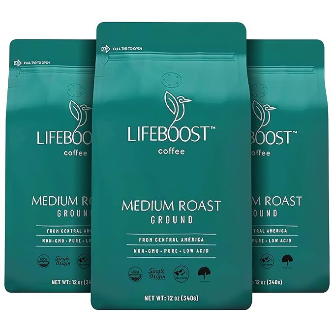 Lifeboost Coffee Medium Roast Ground Coffee is a premium coffee blend made from 100% pure Arabica beans, known for their smooth and rich flavor profile. This coffee is low in acidity, making it easier on the stomach for those with sensitivities to acidic foods.