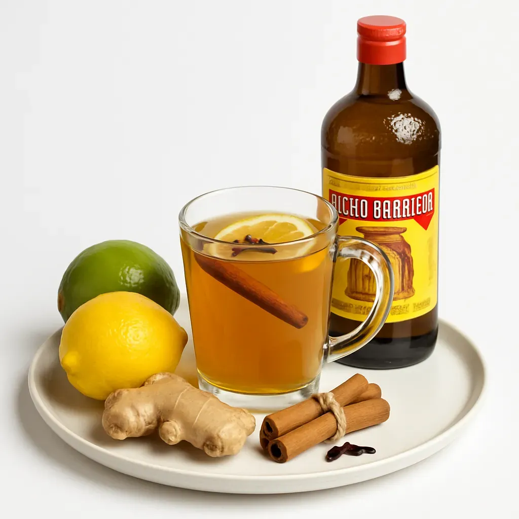 A warm and aromatic Brazilian mulled drink made with cachaça, spices, and citrus, typically enjoyed during winter festivities.