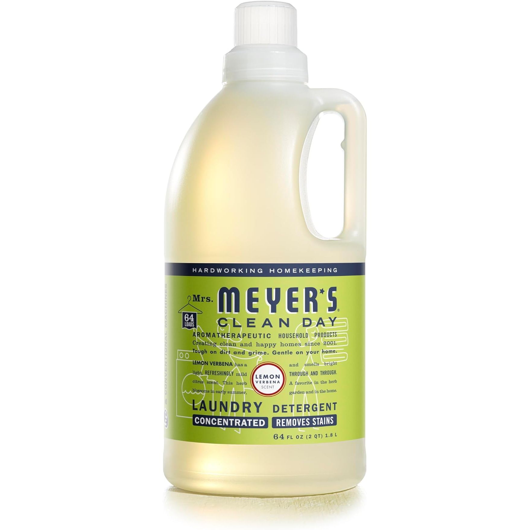 Mrs. Meyer's Clean Day Liquid Laundry Detergent is a popular environmentally friendly cleaning product that is biodegradable and made with essential oils. The Lemon Verbena scent provides a fresh and uplifting aroma to your laundry while effectively removing dirt and stains.