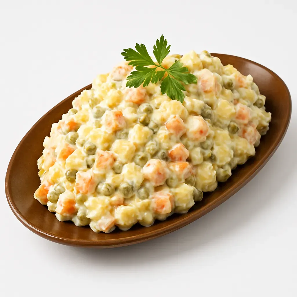 A creamy, flavorful salad made with diced vegetables, ham, and hard-boiled eggs, all mixed with mayonnaise, making it a delightful dish for gatherings.