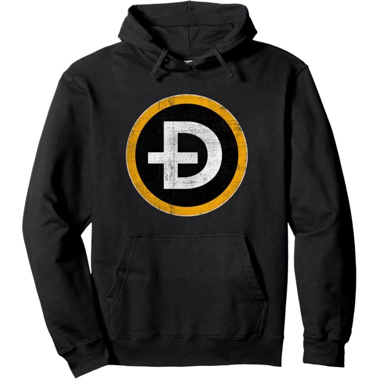 The Dogecoin Symbol - DOGE HODL Jersey (DISTRESSED) Pullover Hoodie is a clothing item featuring the popular cryptocurrency Dogecoin's symbol and the word "HODL" which stands for "hold on for dear life." The hoodie is designed with a distressed look, giving it a relaxed and worn-in appearance.