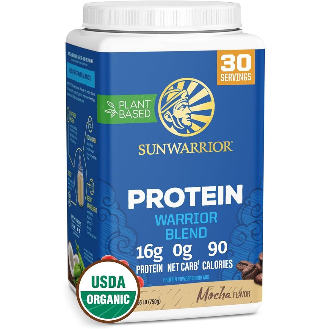 Sunwarrior's Warrior Blend is a vegan protein powder made with organic hemp seed protein. It is gluten-free, non-GMO, dairy-free, soy-free, sugar-free, and low-carb, making it suitable for a variety of dietary preferences and restrictions.