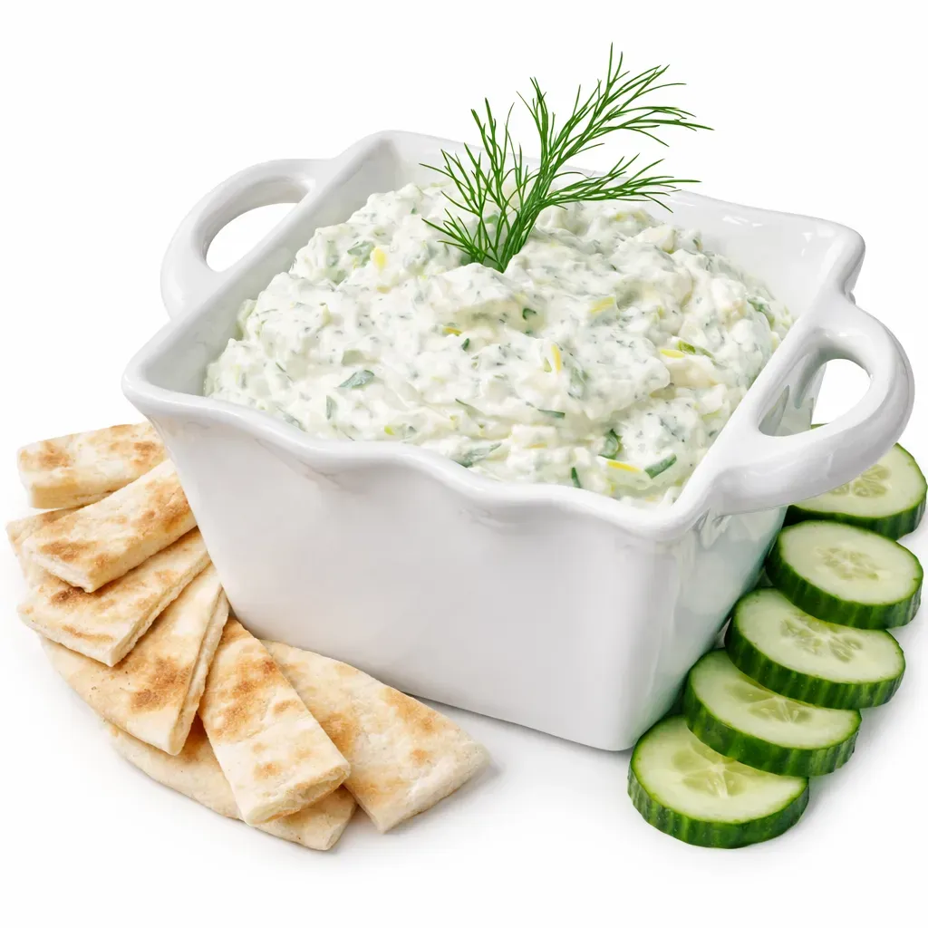 A refreshing and tangy dip perfect for grilled meats, pita bread, or fresh vegetables, crafted by renowned Chef Jean-Pierre.