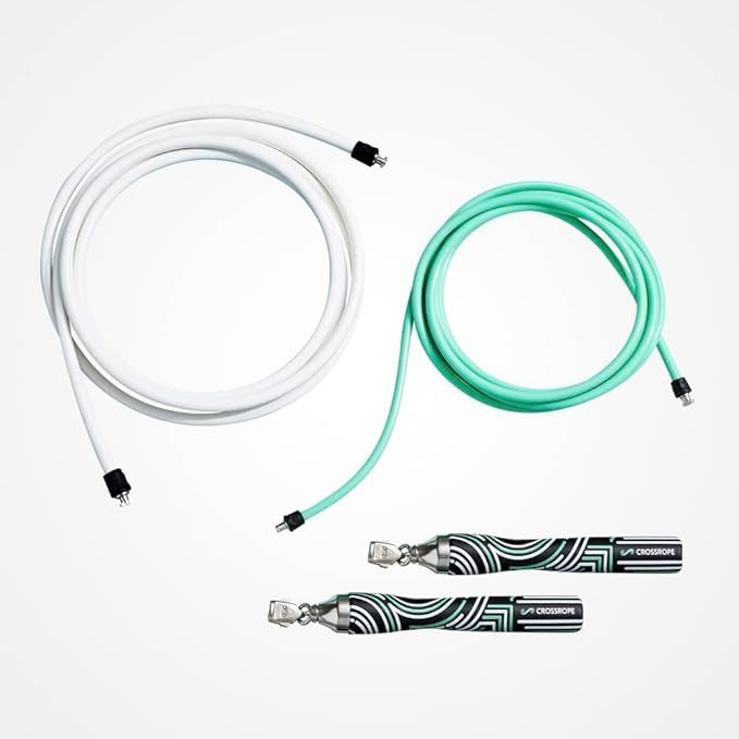 The Crossrope Jump Rope Get Lean Set is a fitness product designed to enhance cardio workouts through jump rope training. This set includes two interchangeable weighted ropes, each tailored to provide different resistance levels, making it suitable for a wide range of workout routines focused on improving endurance and burning calories.