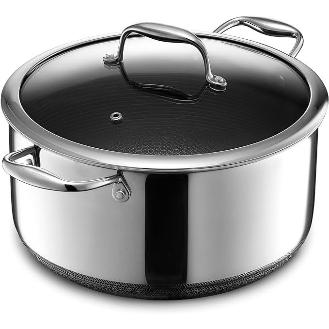 The HexClad Hybrid Nonstick 8-Quart Stockpot is a versatile and durable cookware option for any kitchen. This stockpot features a unique hexagonal design with stainless steel and nonstick coating, providing the best of both worlds in terms of durability and ease of use.