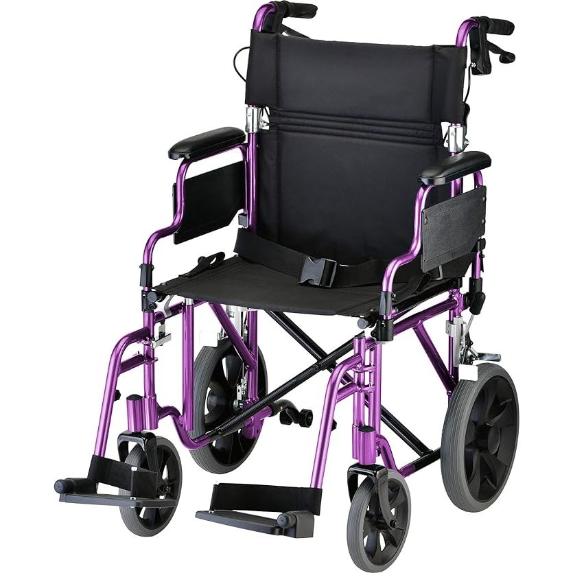 The NOVA Medical Products Lightweight Transport Chair with Locking Hand Brakes in Purple is a convenient and practical mobility aid for individuals with limited mobility. This transport chair is designed to provide easy transportation for users who may have difficulty walking long distances or standing for extended periods of time.