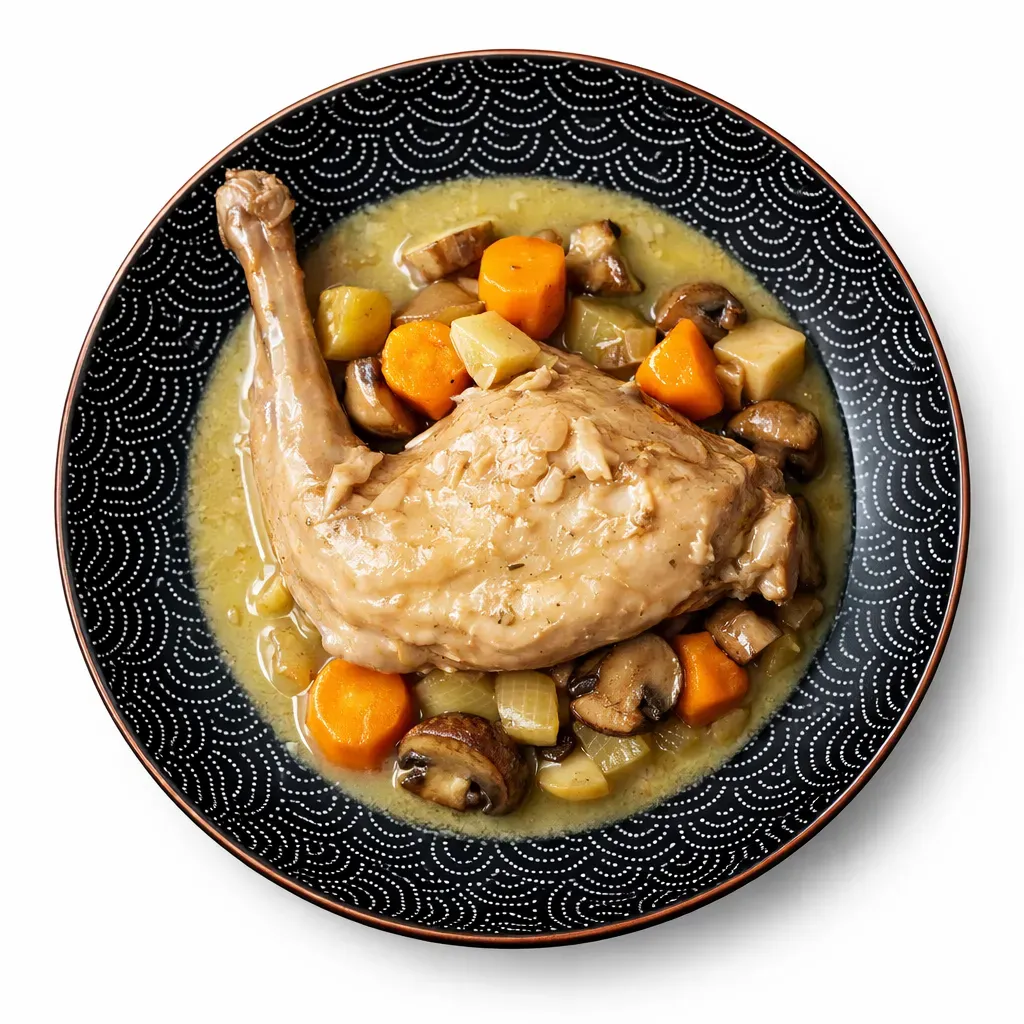 A delightful French classic that combines the subtle flavors of rabbit with the rich complexity of cider, resulting in a comforting and aromatic stew, perfect for a cozy evening.