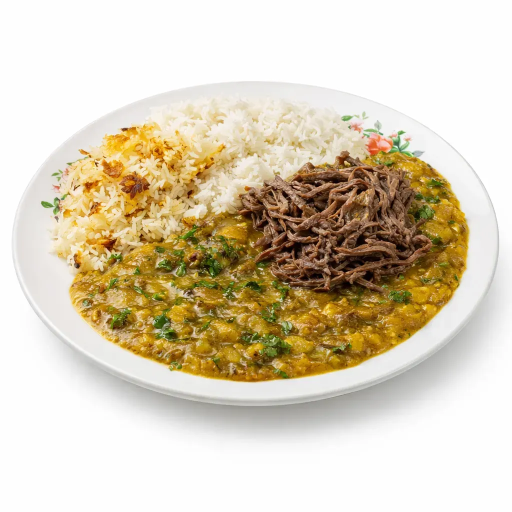 Experience the rich and authentic flavors of Ecuador with this traditional Menestra de Verde, a delicious stew that blends tender shredded beef with grilled and mashed green plantains, forming a comforting dish that captures the essence of Ecuadorian cuisine.