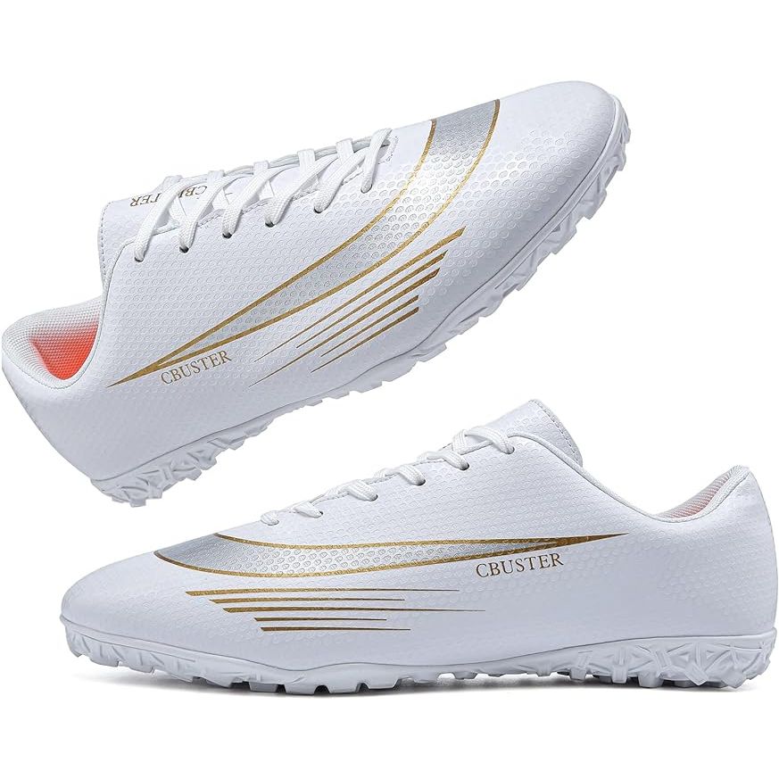 Men's soccer cleats, women's soccer shoes, and football cleats for big boys are specialized footwear designed for optimal performance on the field. These shoes are equipped with studs or cleats on the sole to provide traction and stability on various playing surfaces, such as grass and turf.