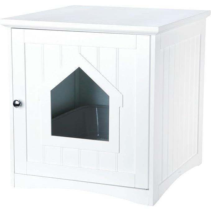 The TRIXIE Litter Box Enclosure is a stylish and functional piece of furniture that can help hide your cat's litter box while also providing a comfortable space for your furry friend. This enclosure is designed to fit most standard litter boxes and features a smooth white finish that will blend in seamlessly with your home decor.