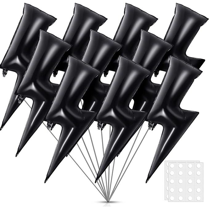 These large lightning bolt foil balloons are perfect for adding a fun and eye-catching element to any party or event. Each balloon measures 45 inches in size, making them a great focal point for decorations. The black color of the balloons adds a sleek and stylish touch to any birthday party, wedding, graduation, or baby shower.