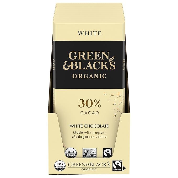 Green & Black's Organic White Chocolate Bar is a decadent treat made with 30% cacao content for a rich and creamy flavor. Each pack contains 10 bars of white chocolate, with each bar weighing 3.17 oz. 
The chocolate bars are crafted with high-quality organic ingredients, ensuring a pure and natural taste.