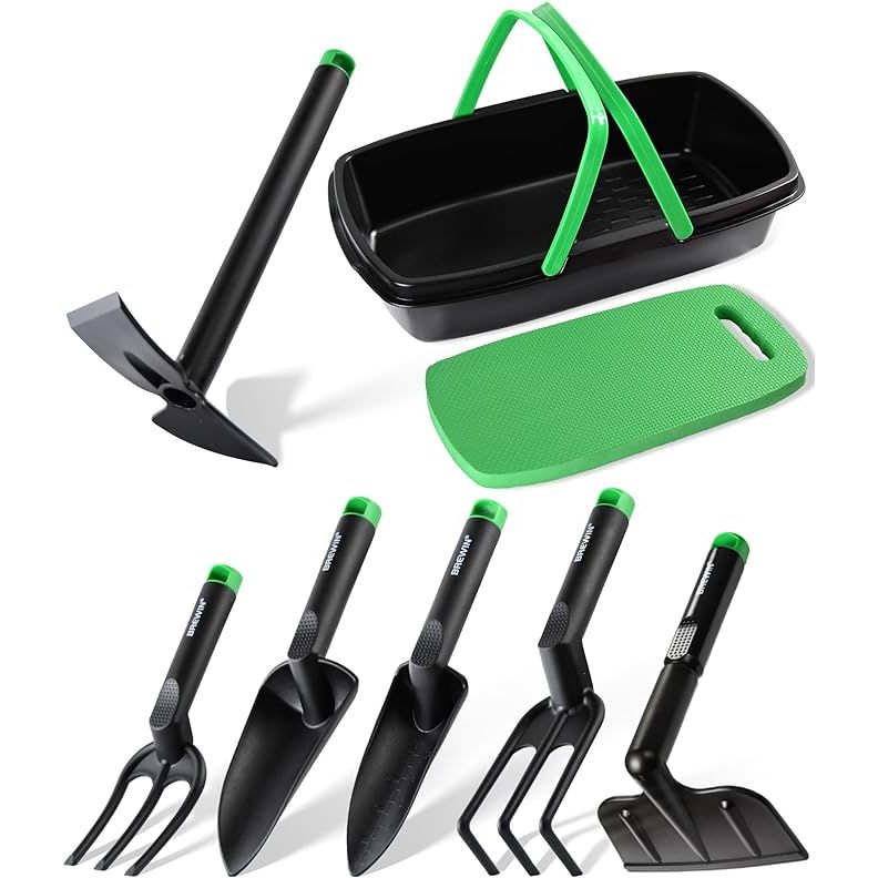 The Brewin Gardening Tool Set with Multi-Purpose Basket is a comprehensive set of garden tools designed to aid individuals in their gardening activities. The set includes a garden kneeler, trowel, transplanter, fork, cultivator, hand hoe, and claw. Each tool is sturdy and lightweight, making it easier to handle and use for extended periods of time.