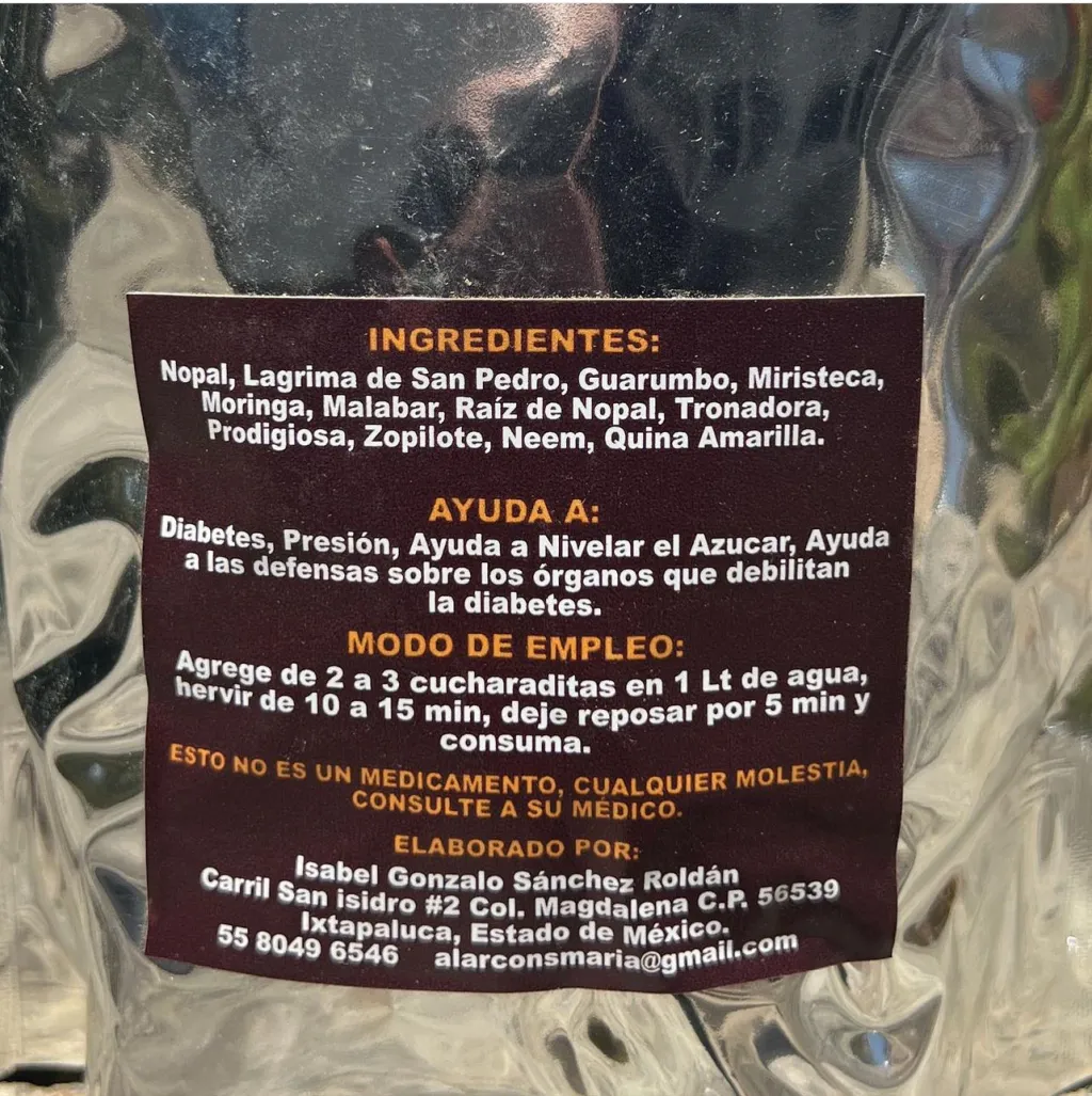 Discover this Diabetes and Blood Pressure Infusion, a powerful natural ally that will transform your well-being! This elixir is designed especially for those who are looking for a holistic approach to diabetes and blood pressure management. This infusion is made with a unique blend of nopales, San Pedro tear, guarumbo, miristeca, moringa, malabar, prickly pear root, tronadora, prodigiosa, vulture, neem and yellow cinchona. Each of these ingredients has been selected for its exceptional medicinal properties. Enjoy this hot or cold infusion. Simply add a tablespoon of the mixture to a cup of hot water, let it sit for 10 minutes and sweeten to taste. For best results, consume one cup a day. Our Diabetes & Blood Pressure Infusion comes from the herbal traditions of Mexico, where nature and ancestral wisdom combine to bring you the best of natural health. Incorporate Diabetes & Pressure Infusion into your life and feel the difference! Your body will thank you with a new level of vitality and well-being.