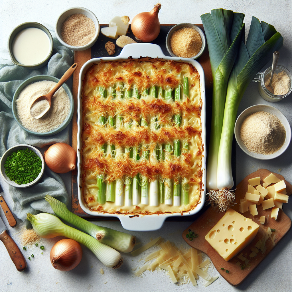 Leek Gratin is a sumptuous French-inspired dish that includes tender, sweet leeks baked in a rich and creamy cheese sauce. To create this dish, leeks are cleaned, chopped, and blanched to bring out their natural sweetness.