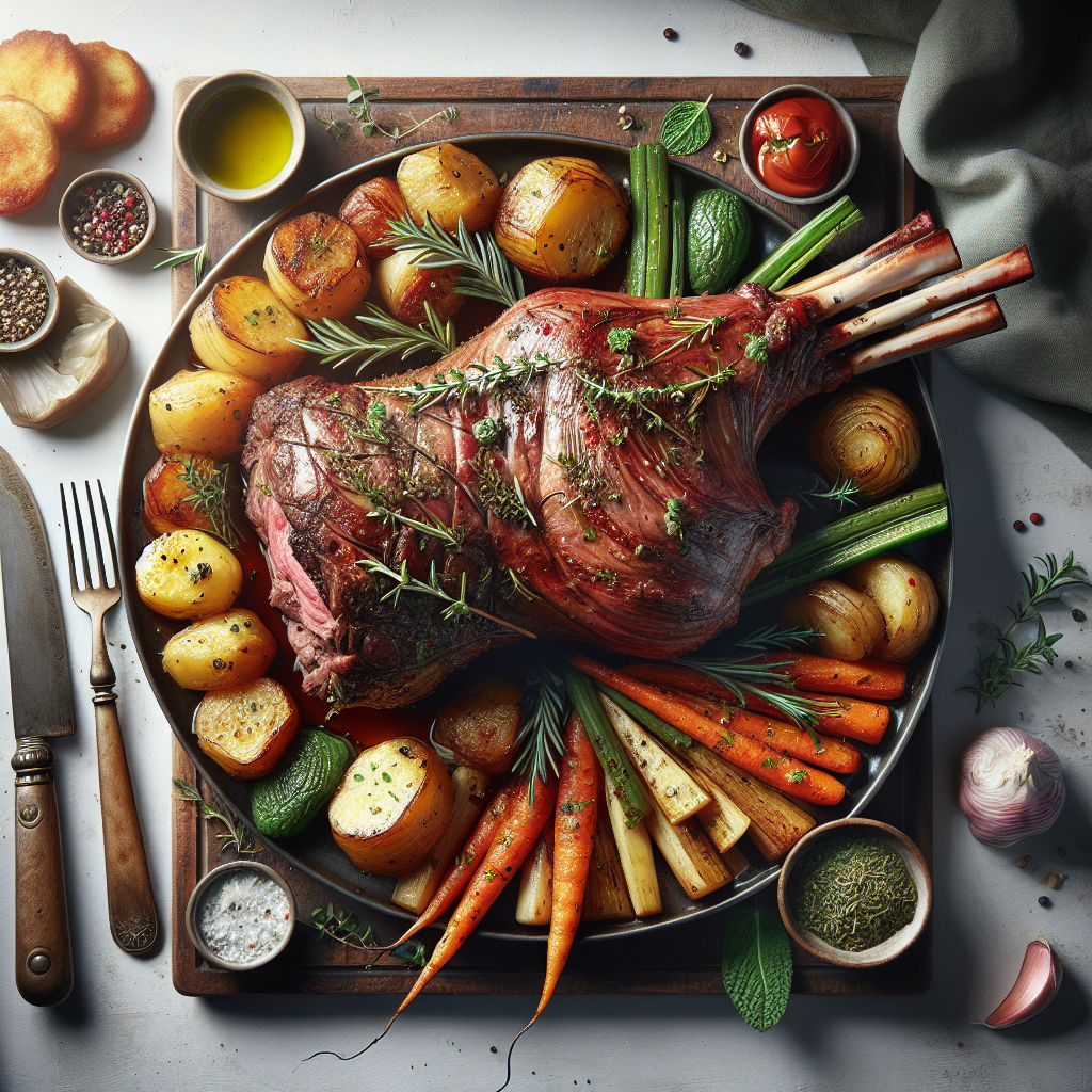 Welsh Lamb Roast is a traditional British dish that features succulent slow-roasted lamb as its centerpiece. This recipe uses a leg of lamb or shoulder that is marinated in a blend of aromatic herbs such as rosemary, thyme, and mint, along with garlic and olive oil to enhance the flavor of the meat.