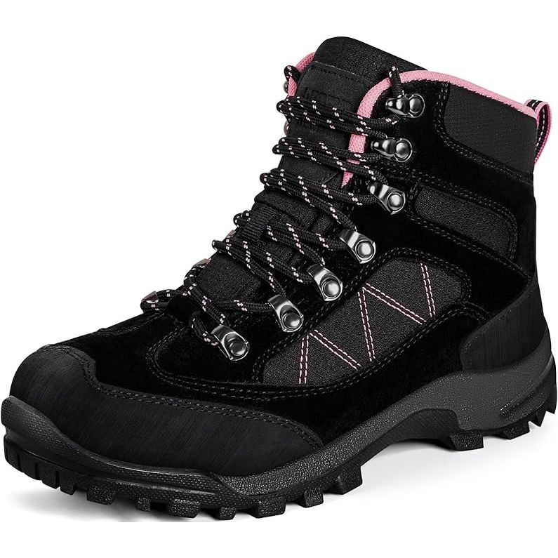 These hiking boots are specifically designed for women, with ankle support for stability and protection while trekking through rugged terrain. They are waterproof, keeping feet dry and comfortable in various conditions, from wet weather to crossing streams and puddles.