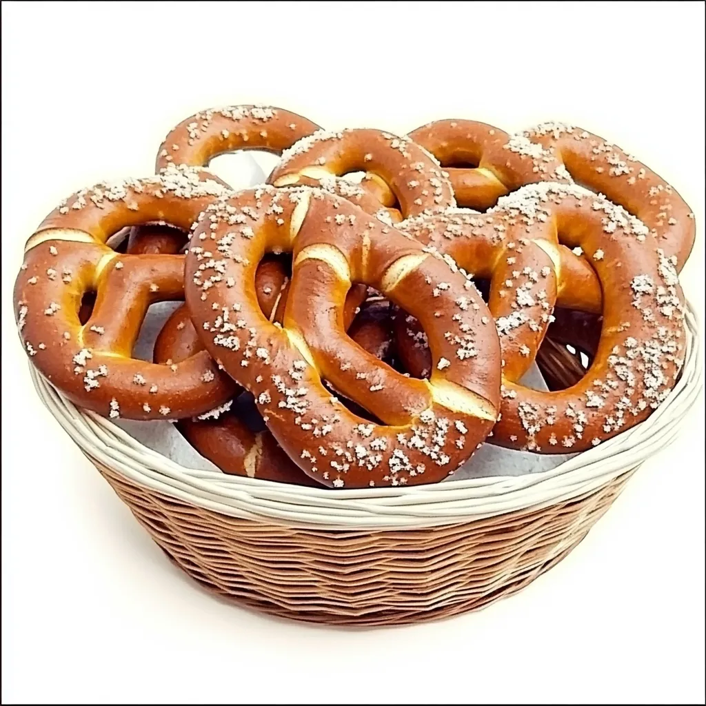 Brezen, or German pretzels, are a traditional European treat originating from Germany. Characterized by their unique twisted shape, glossy brown exterior, and fluffy interior, these savory baked goods are often seasoned with coarse salt. The creation process involves making a soft, yeasted dough that's rolled into ropes and shaped into the classic pretzel form. Prior to baking, pretzels are typically dipped in a baking soda bath to develop their distinctive taste and color. Brezen are a versatile snack, suitable for any occasion, and can be enjoyed with various dips, such as mustard or cheese sauce, or simply on their own.