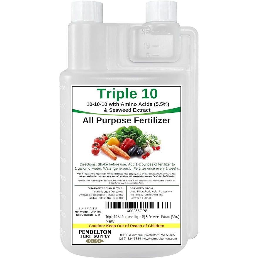 Triple 10 All Purpose Liquid Fertilizer 10-10-10 is a versatile fertilizer that contains a balanced ratio of essential nutrients: 10% nitrogen, 10% phosphorus, and 10% potassium. This combination promotes healthy plant growth, strong roots, and vibrant blooms.