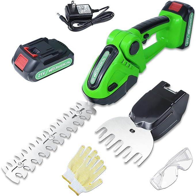 The 21V Electric Cordless Hedge Trimmer & Grass Trimmer is a versatile 2-in-1 handheld tool that can be used for both trimming hedges and cutting grass. This cordless tool is powered by a 21V lithium-ion battery, providing sufficient power for efficient trimming and cutting tasks.