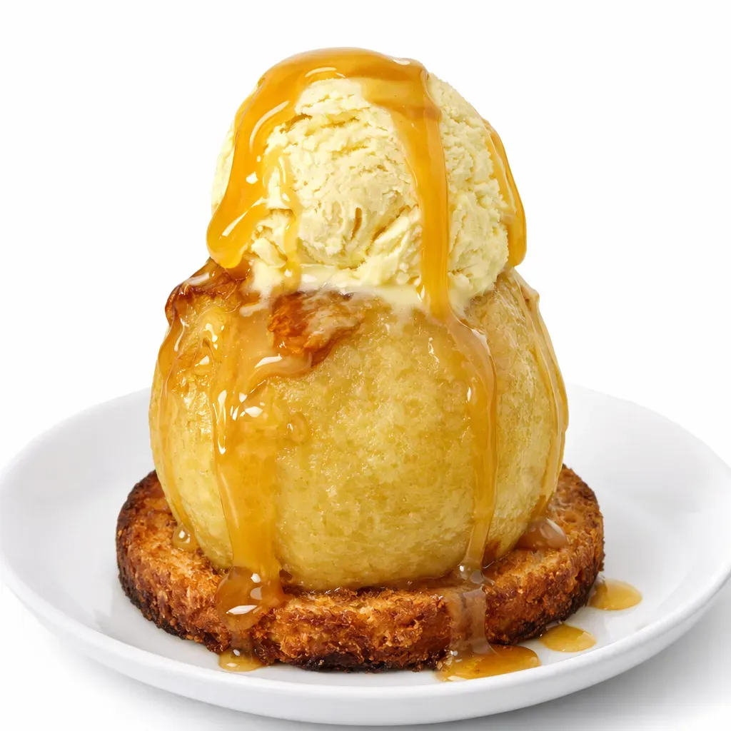 Indulge in the comforting warmth of baked apples, a classic dessert transformed with a modern twist. These granny apples, elegantly coated in butter and sugar, are perfectly baked atop crunchy biscottes and crowned with creamy vanilla ice cream and a drizzle of caramel.