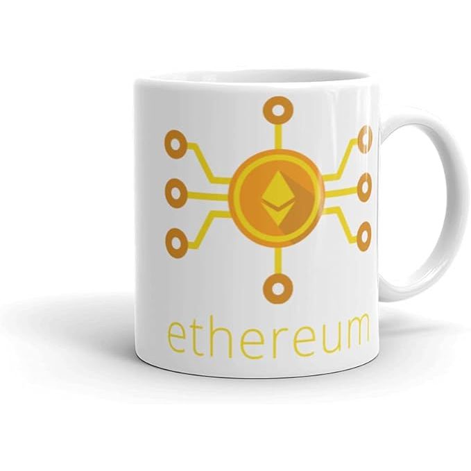 Ethereum 11oz White Coffee Cup Mug Cryptocurrency Eth Decentralized Yellow Traders image