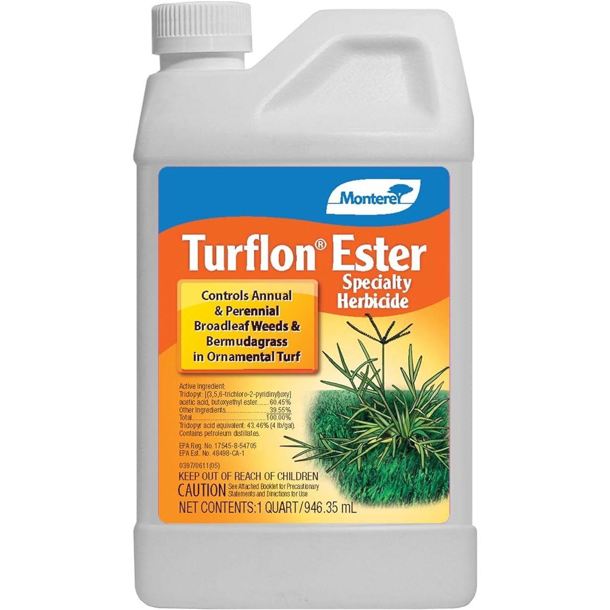 Monterey (LG5524) - Turflon Ester Specialty Herbicide Concentrate is a broadleaf weed killer designed specifically for use on lawns. This 32 oz. concentrated formula contains triclopyr as its active ingredient, which effectively targets a wide range of broadleaf weeds such as dandelions, clover, and thistle.