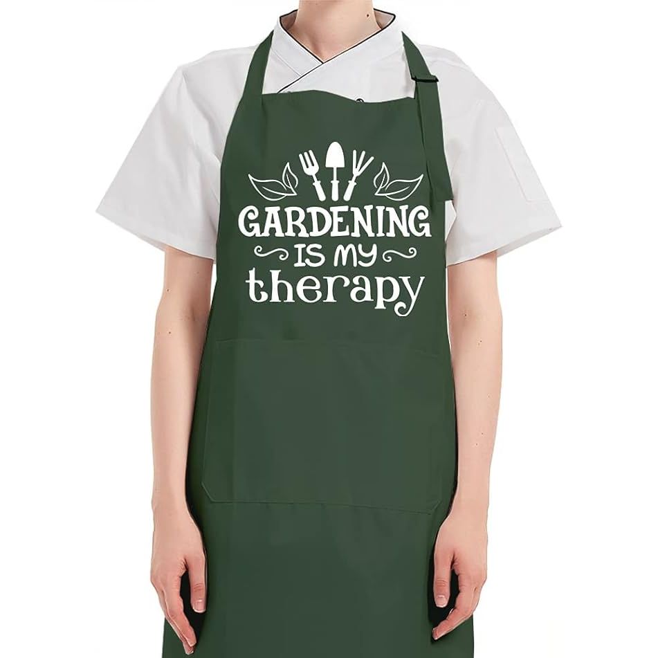 The Gardening Is My Therapy Funny Gardening Apron for Women is a humorous and practical gift for any gardener, florist, or plant lover in your life. Made with waterproof material, this apron will protect clothing from dirt, water, and stains while working in the garden.