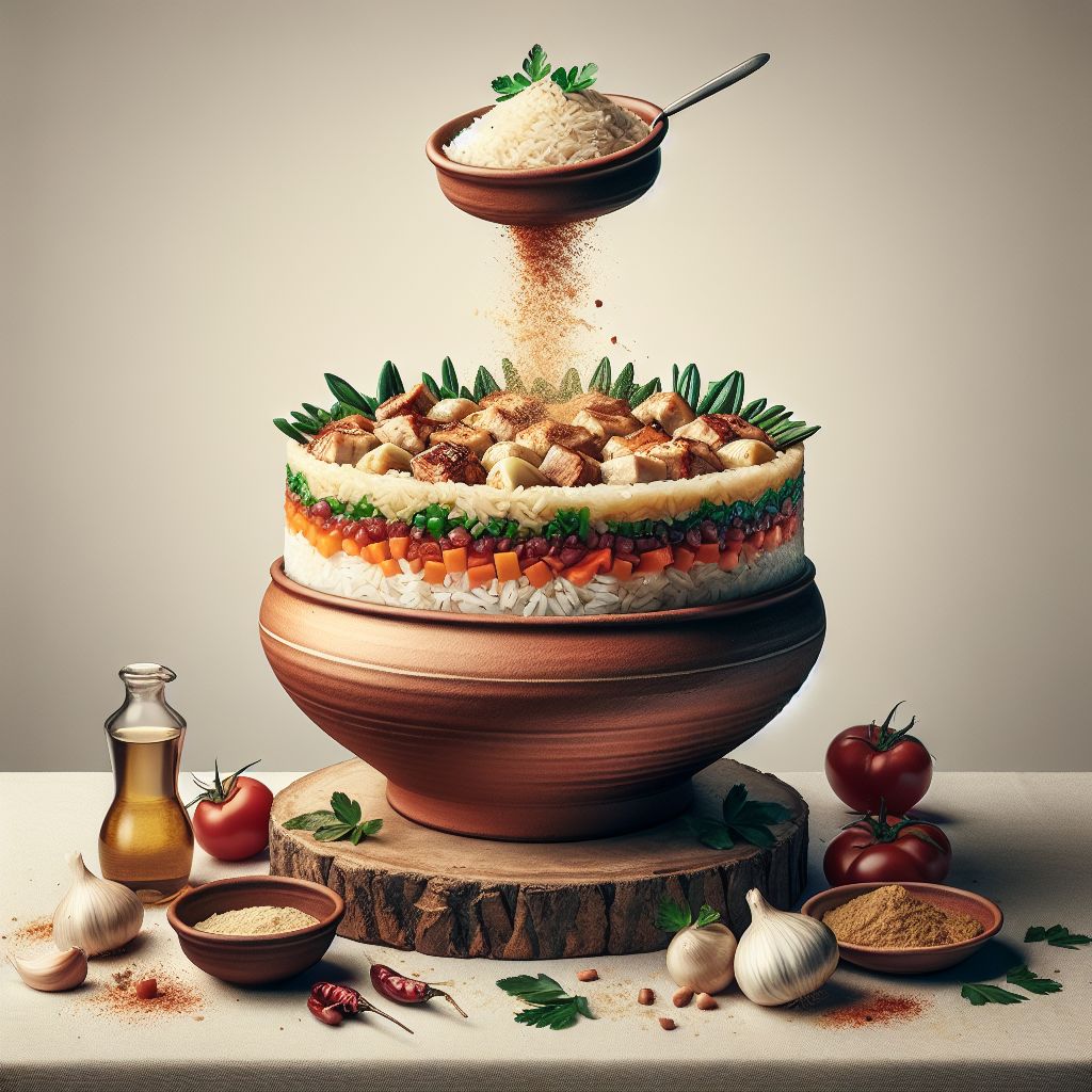 Maqluba, which means 'upside-down' in Arabic, is a savory and visually stunning Middle Eastern dish. It features layers of seasoned beef, golden-fried vegetables, and aromatic spiced rice. Once cooked together, the pot is carefully flipped to reveal a beautiful layered structure, showcasing vibrant colors and an irresistible aroma.