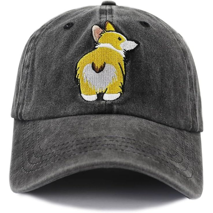 The Embroidered Cute Corgi Hat is a unique and stylish accessory for dog lovers and Corgi enthusiasts. Made from distressed cotton material, this washed denim baseball cap has a vintage look and feel. The hat features an adorable Corgi design embroidered on the front, adding a cute and fun touch to any outfit.