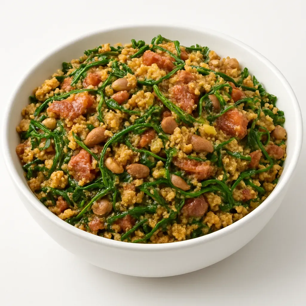 A beloved dish from Minas Gerais, Brazil, featuring beans, a variety of meats, crispy collard greens, and toasted cassava flour, perfect as a main course or side dish.