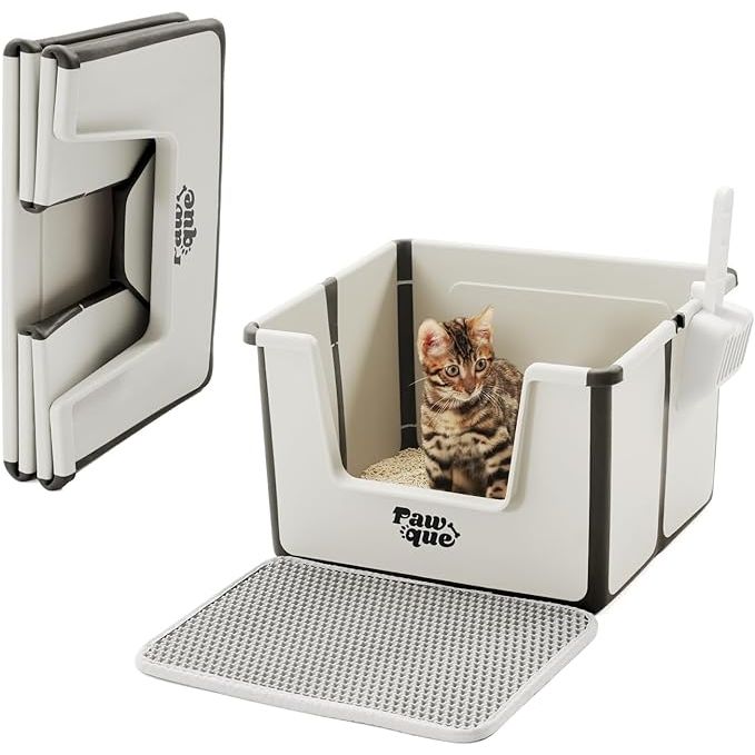 The Pawque High Sides Large Cat Litter Box is a spacious and sturdy litter box designed for large cats or older cats who may have trouble entering and exiting traditional litter boxes. The low entry and open top design make it easy for cats to access the litter box, while the high sides help to contain litter and prevent messes.