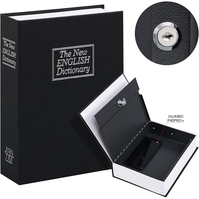 The KYODOLED 10.5 inch Book Safe with Key Lock is a portable metal safe box disguised as a book, specifically designed for hiding valuables and important items in plain sight. This safe is extra large, measuring 10.5 inches x 7.8 inches x 2.6 inches, providing ample storage space for documents, jewelry, cash, and other small items.