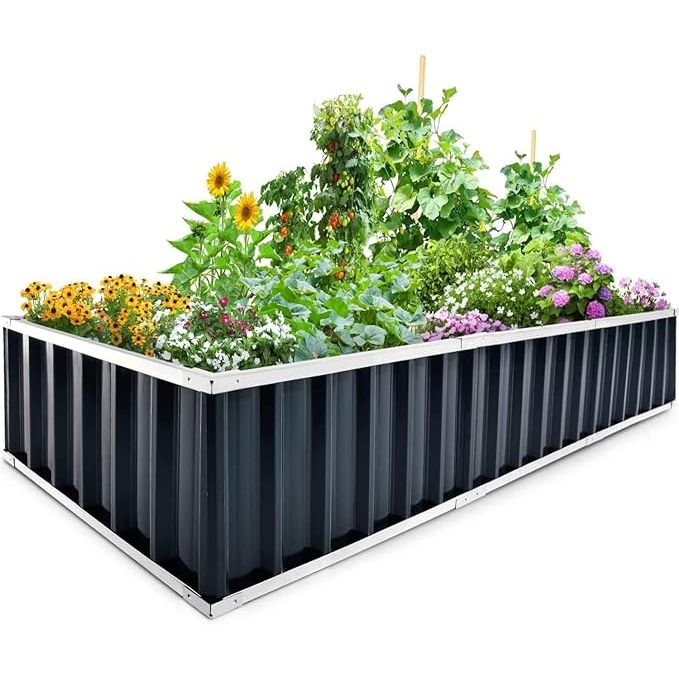 The KING BIRD Raised Garden Bed is a durable and versatile planter kit designed for DIY gardeners. Measuring 101" x 36" x 12", this galvanized steel metal planter box provides ample space for growing a variety of plants, flowers, and vegetables. The dark grey color adds a sleek and modern touch to any outdoor space.