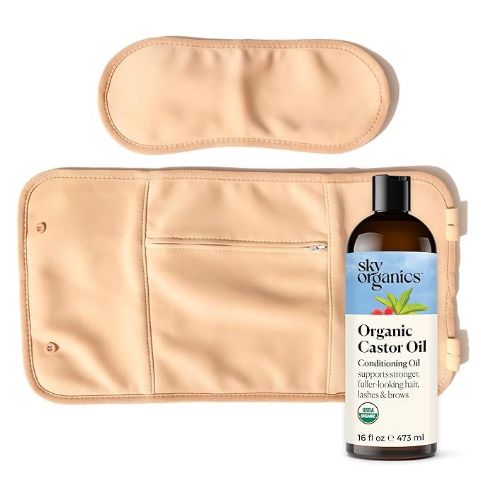 Sky Organics 16oz Castor Oil w/Wraps is a natural and organic solution for improving skin and hair health. The product includes a 16oz bottle of cold-pressed castor oil, known for its benefits in promoting hair growth, strengthening nails, and hydrating the skin.