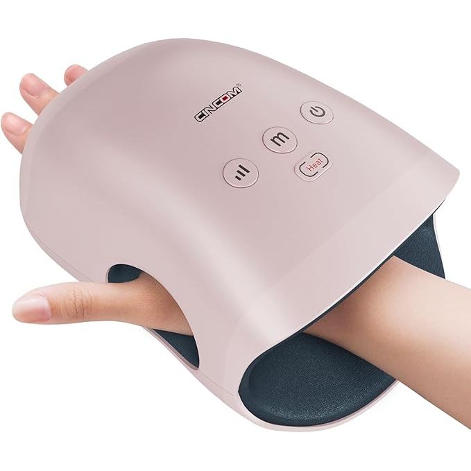 The Cincom Hand Massager is a cordless device designed to provide relief from arthritis and carpal tunnel syndrome. It features a combination of heat and compression therapy, which can help alleviate pain and stiffness in the hands and fingers.