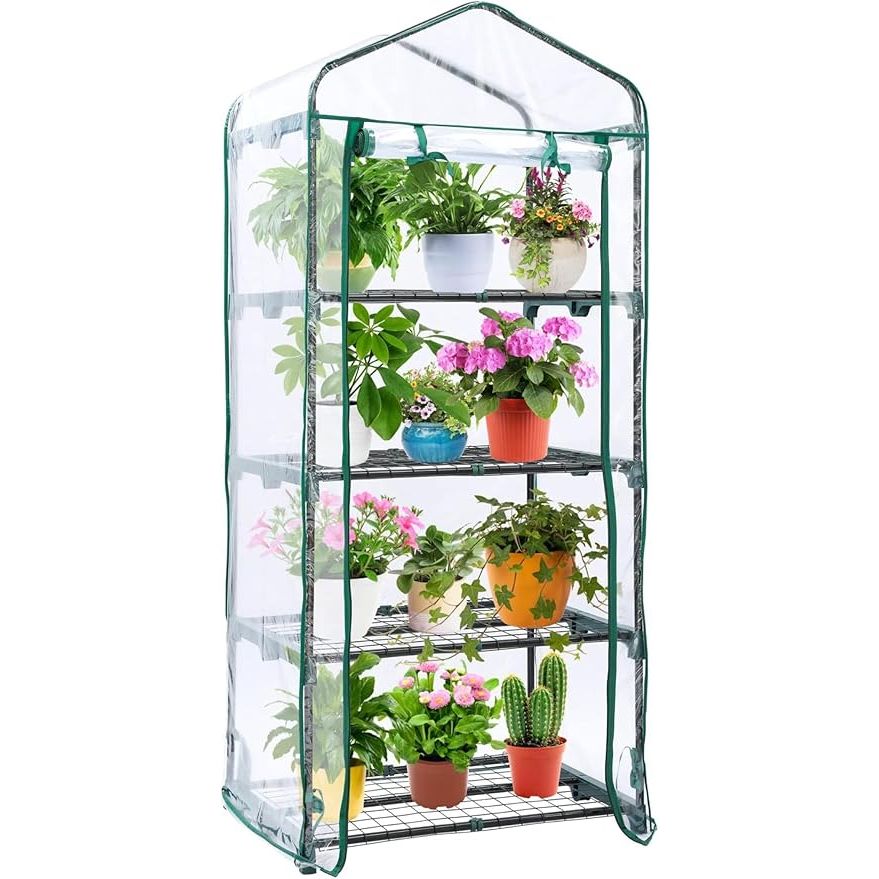 The Ohuhu Mini Greenhouse is a small and portable greenhouse that is designed for both outdoor and indoor use. It features 4 tier shelves that provide ample space for growing a variety of plants, flowers, and vegetables.
