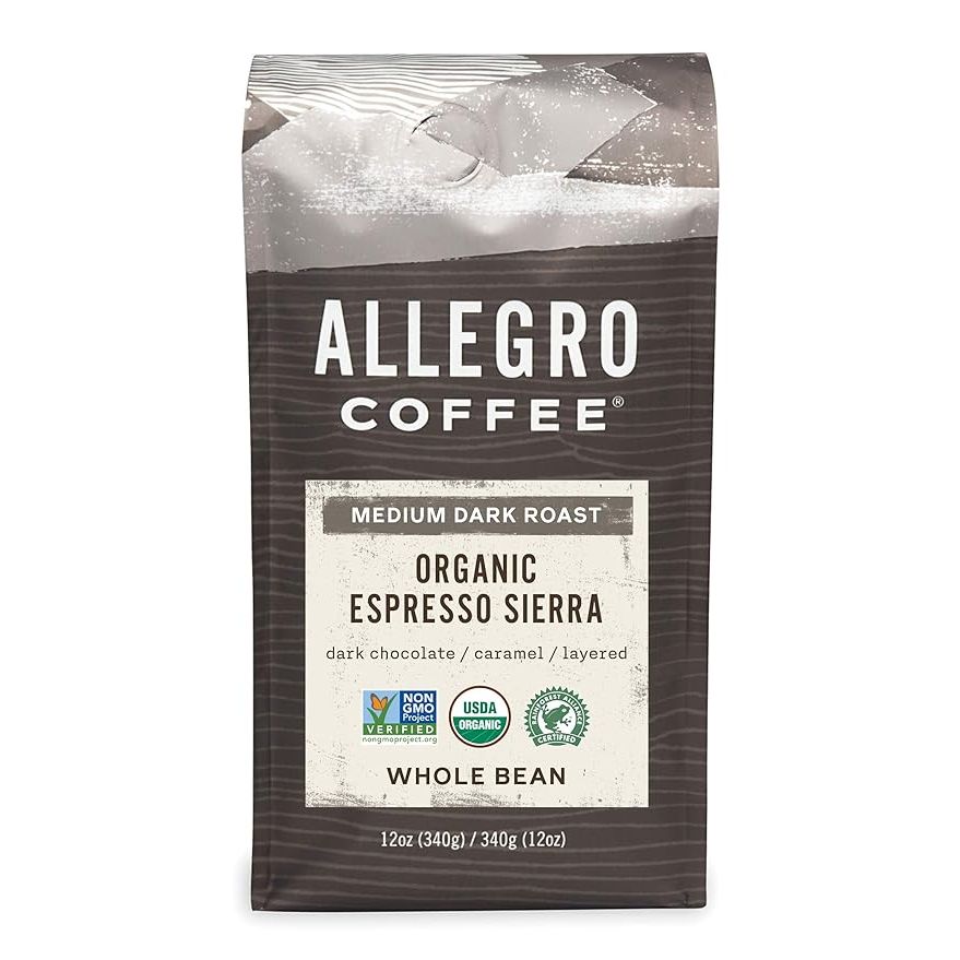 Allegro Coffee Organic Espresso Sierra Whole Bean Coffee is a certified organic and fair trade blend of Arabica beans sourced from small farms in the Sierra Nevada de Santa Marta region of Colombia. This medium-dark roast espresso blend offers a rich and full-bodied flavor profile with notes of dark chocolate, caramel, and a hint of citrus.