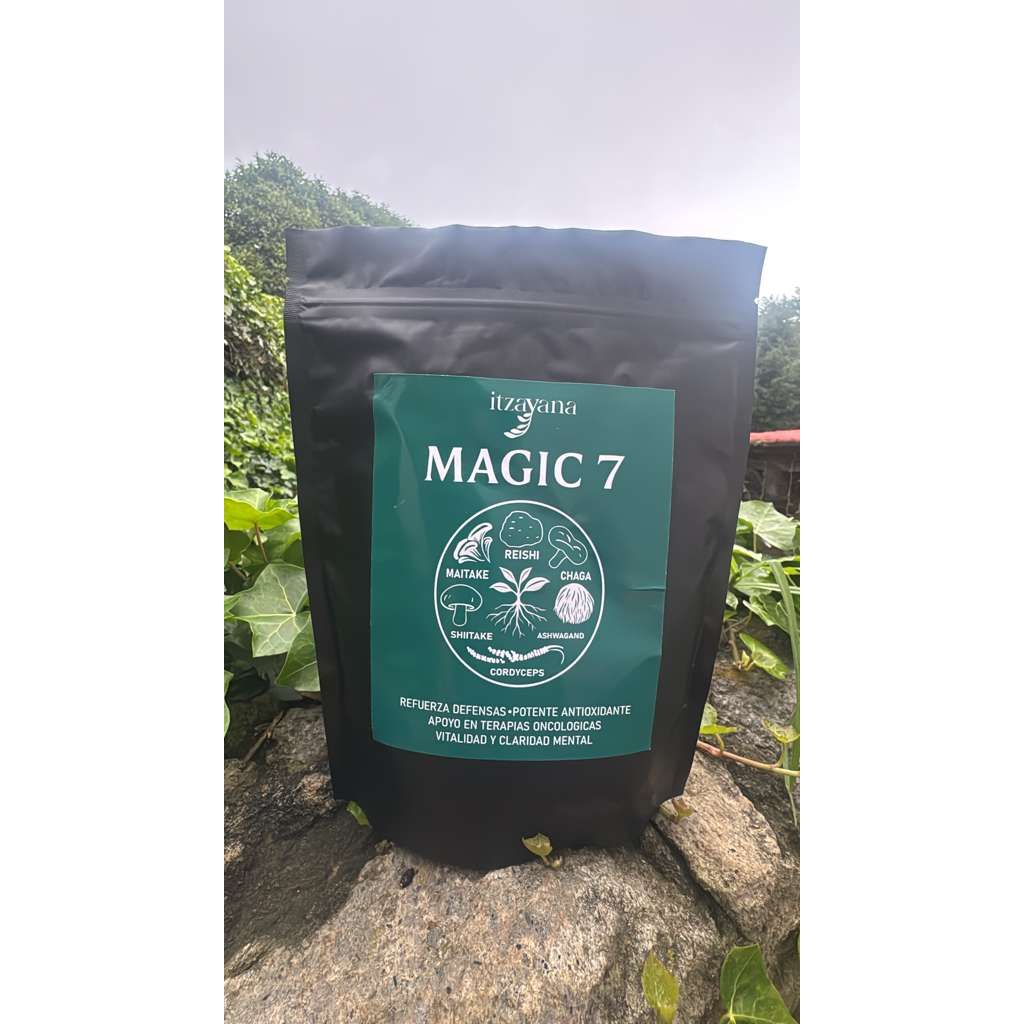 A unique blend of 7 functional super ingredients (Reishi, Chaga, Maitake, Shiitake, Cordyceps mushrooms, Ashwagandha, and Pure Cacao) designed to strengthen your body, balance your mind, and elevate your energy. It provides natural support in complex health processes such as cancer, chronic fatigue, and prolonged stress.