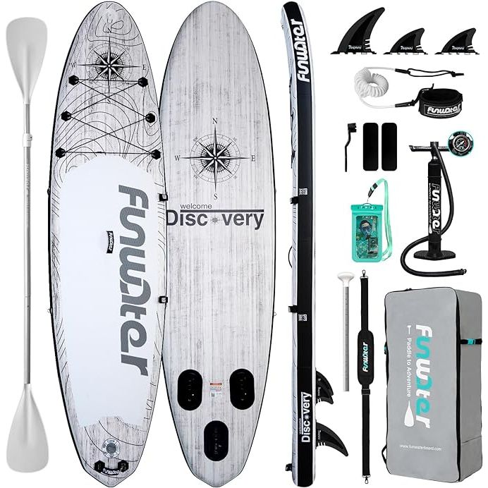 The FunWater Inflatable Ultra-Light Stand Up Paddle Board is a versatile and durable option for paddleboard enthusiasts of all skill levels. Weighing only 17.6lbs when fully inflated, this board is easy to transport and store, making it perfect for on-the-go adventures.