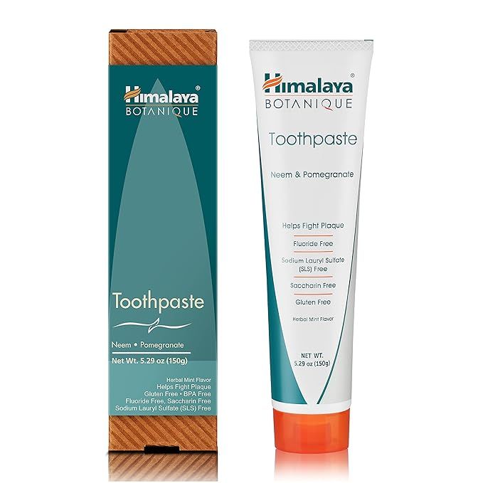 Himalaya Botanique Original Neem & Pomegranate Botanical Toothpaste is a natural oral care product that effectively fights plaque and tartar buildup. This fluoride-free toothpaste contains neem, a traditional Indian herb known for its antibacterial properties, and pomegranate, which helps to brighten teeth and promote overall oral health.