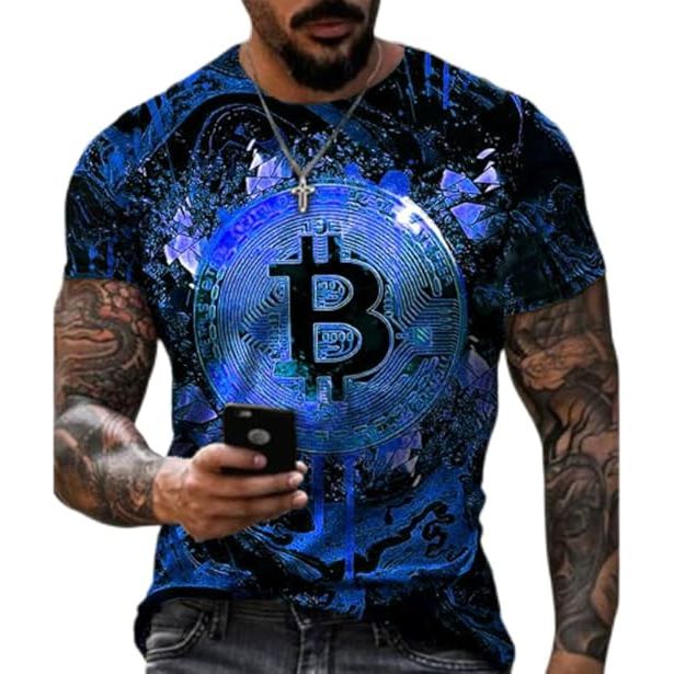 2023 New Cotton T-Shirt Bitcoin 4D Digital Printing Garden Men's Street Loose Sweatshirt T-Shirt image