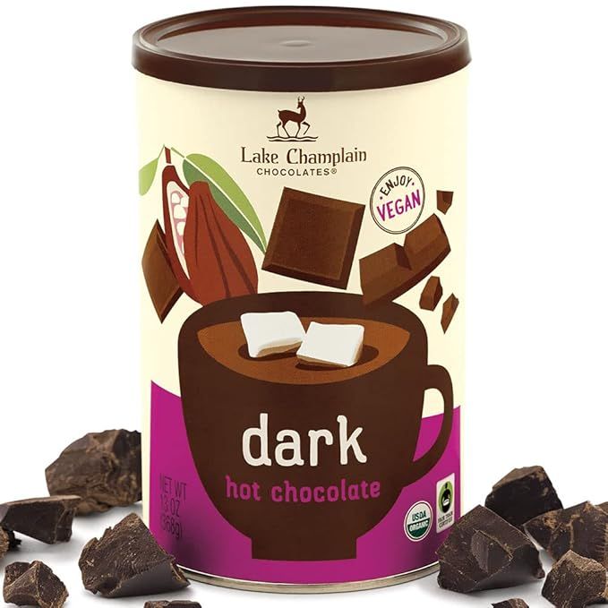 Lake Champlain Organic Dark Hot Chocolate is a delectable and indulgent treat perfect for cozy nights in or as a special treat. This hot chocolate is made with high quality, organic ingredients such as Fair Trade certified cocoa powder and organic cane sugar.