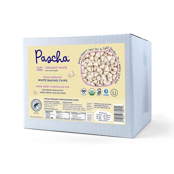 Pascha Organic Vegan White Chocolate Baking Chips are a high-quality option for those looking for dairy-free and vegan-friendly baking chips. Made with organic ingredients, these chips are also gluten-free and non-GMO, making them a suitable choice for a variety of dietary restrictions.