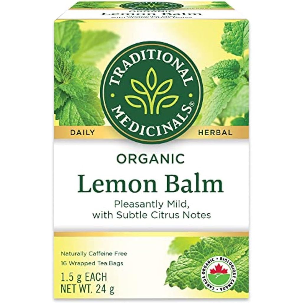 Traditional Medicinals Organic Lemon Balm Herbal Tea is a pack of 1 containing 16 tea bags in total. This soothing and uplifting tea is made with organic lemon balm, a fragrant herb known for its calming and stress-relieving properties.