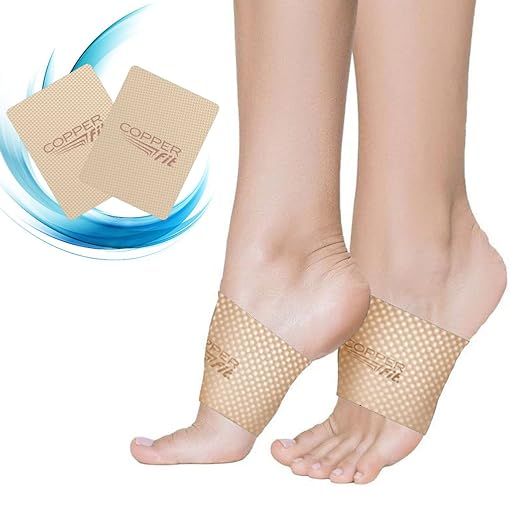 Copper Fit Health Unisex Arch Compression Bands in Beige are designed to provide support and relief for the arches of the feet. They are made with a blend of nylon and spandex materials that offer a snug and comfortable fit.