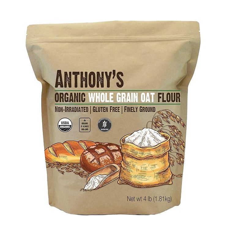 Anthony's Organic Whole Grain Oat Flour is a certified organic product that is made from whole grain oats. It comes in a 4-pound bag and is gluten-free, making it suitable for those with dietary restrictions or sensitivities.