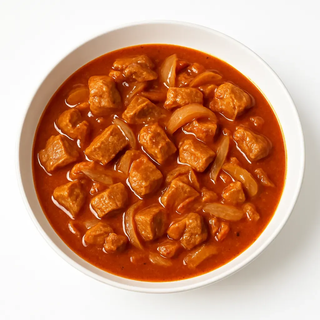 A hearty Danish stew featuring tender pork, bacon, and rich cream, ideal for a comforting evening meal.