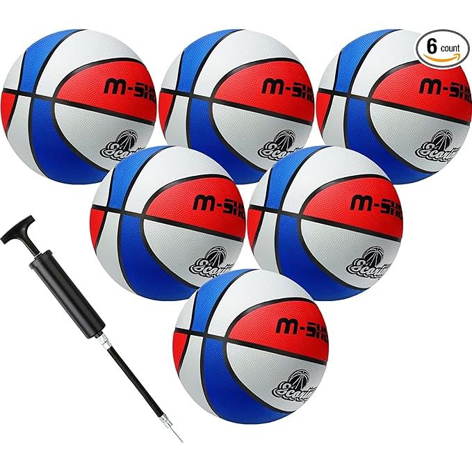 The 6 Pcs Basketballs Bulk Christian Charity Donation Supplies are 27.5 inch size 5 basketballs designed for kids. These basketballs come in a set of 6, making them ideal for donations to children in need or for a charity event. The set also includes a pump for easy inflation, making them ready to use right out of the box.